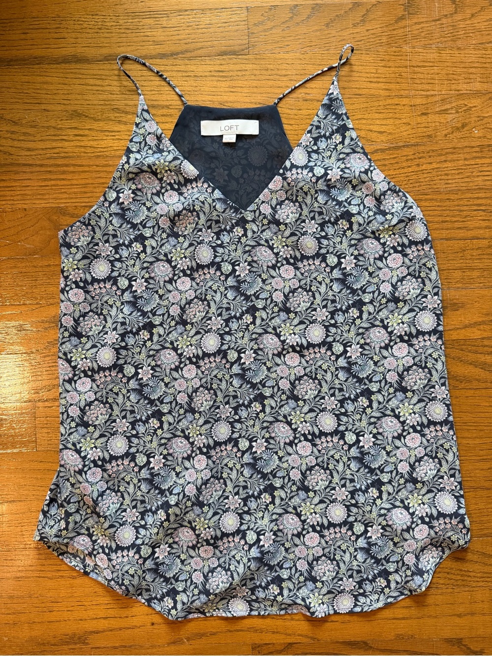 Loft Pink/Gray Floral V-Neck Spaghetti Strap Camisole - Size XS